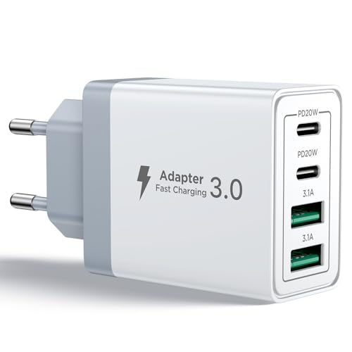 Aioneus Chargeur USB C, 40W 4 Port Prise USBC Chargeur Rapide iPhone, Multi Secteur PD+QC 3.1A Type C Adaptateur pour iPhone 15 14 13 12 11 Pro Max X XS XR 8 7 6S Plus Mini SE, iPad, Samsung Galaxy