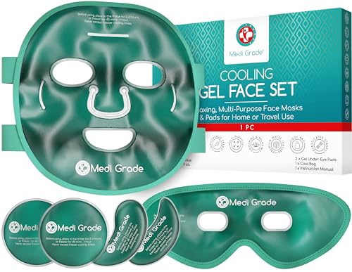 Masque Visage et Masque Anti Cerne Rafraichissant pour le Visage Complet de Medi Grade – Avec Gel Yeux – Pochette refroidissante incluse – Atténue les Poches