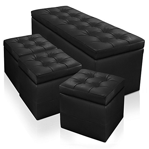 Intense Déco - Banquette Coffre Valence XL + 3 poufs Noir