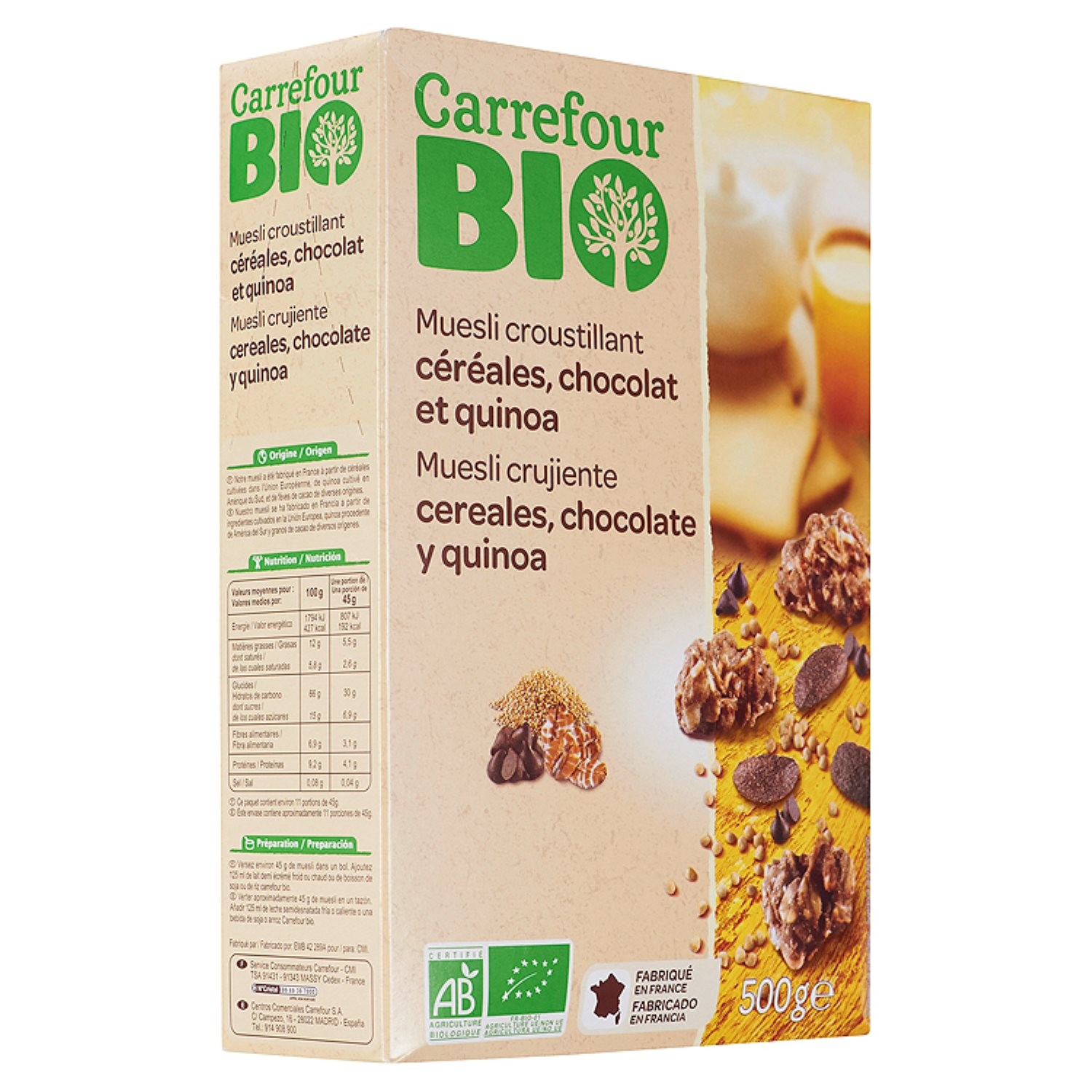 Céréales muesli chocolat et quinoa bio