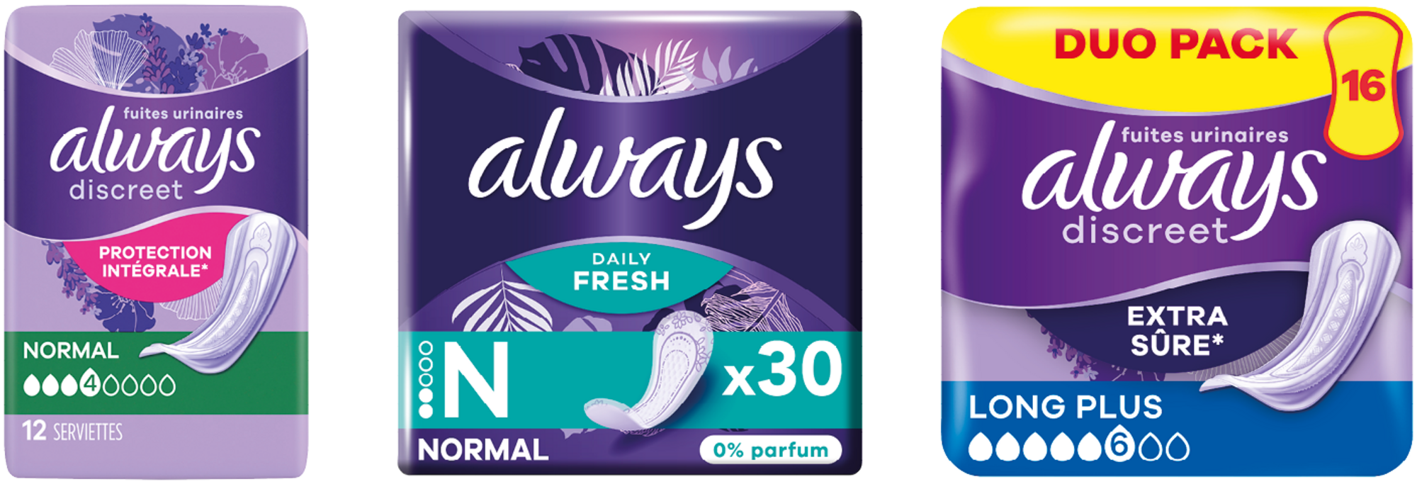 SUR LES PRODUITS PRÉSENTS EN MAGASIN DE LA GAMME ALWAYS ET ALWAYS DISCREET