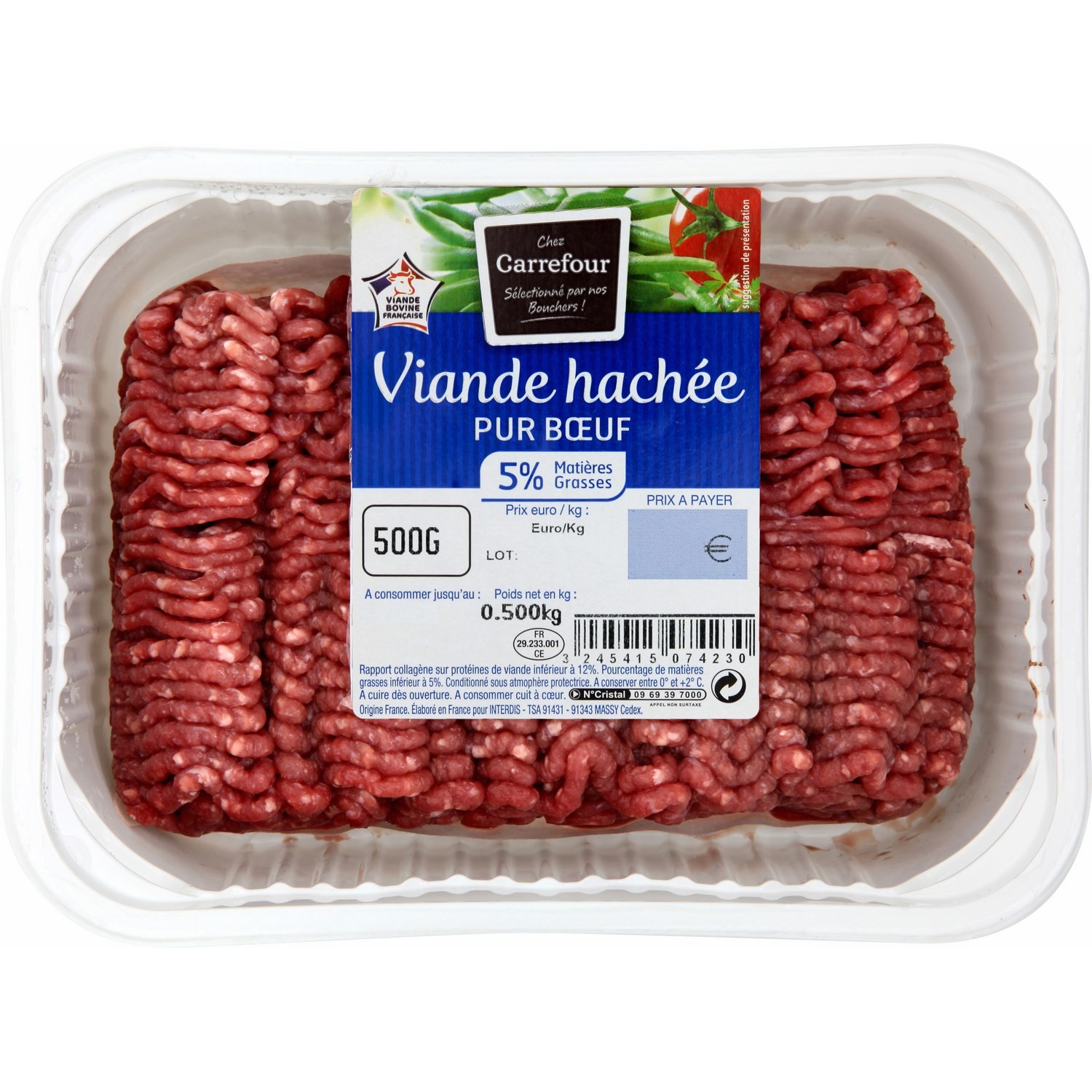 Viande hachée pur bœuf 5% MG CARREFOUR