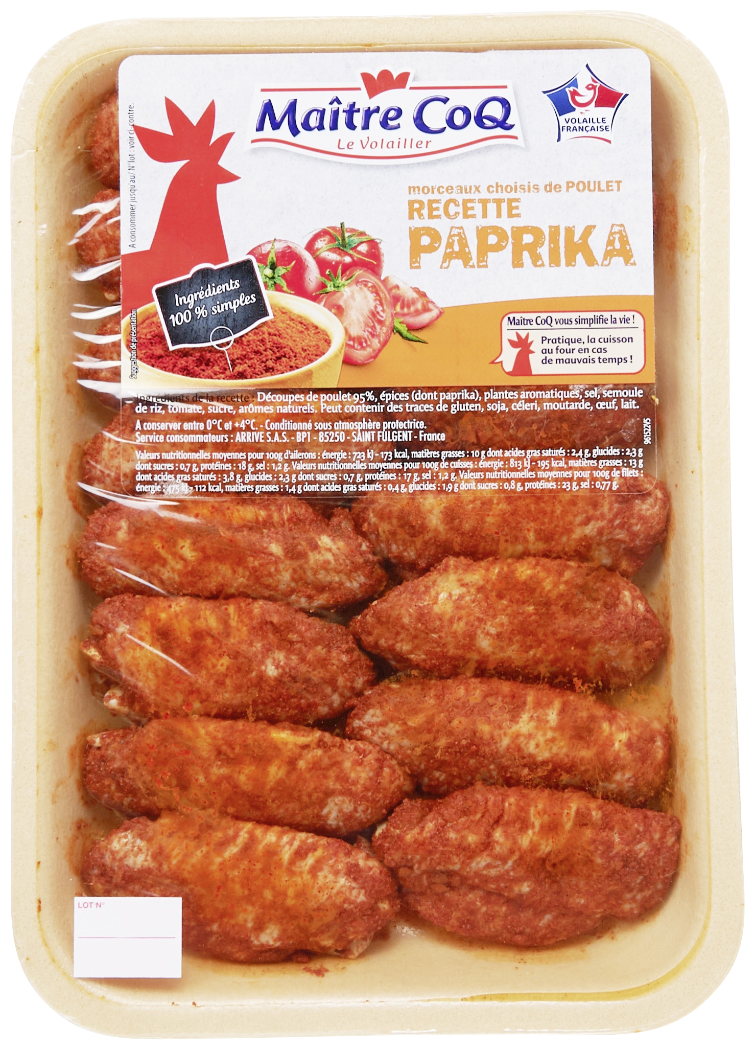 Ailerons de poulet marinés saveur paprika Maître Coq