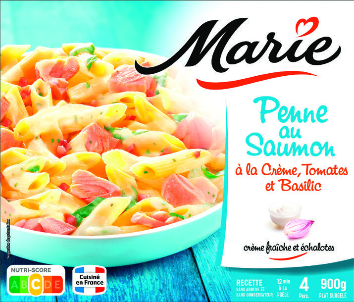 PENNE AU SAUMON À LA CRÈME, TOMATES ET BASILIC SURGELÉ “MARIE”